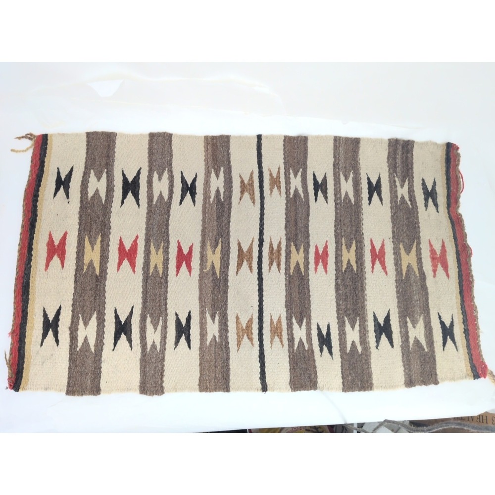 Hand Made Native American Navajo Eye Dazzler Rug 38" X 21" Diamond Point